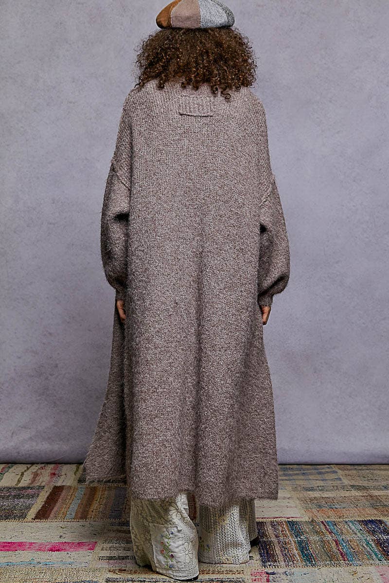 Oversized rolling edge detail open front cardigan sweater