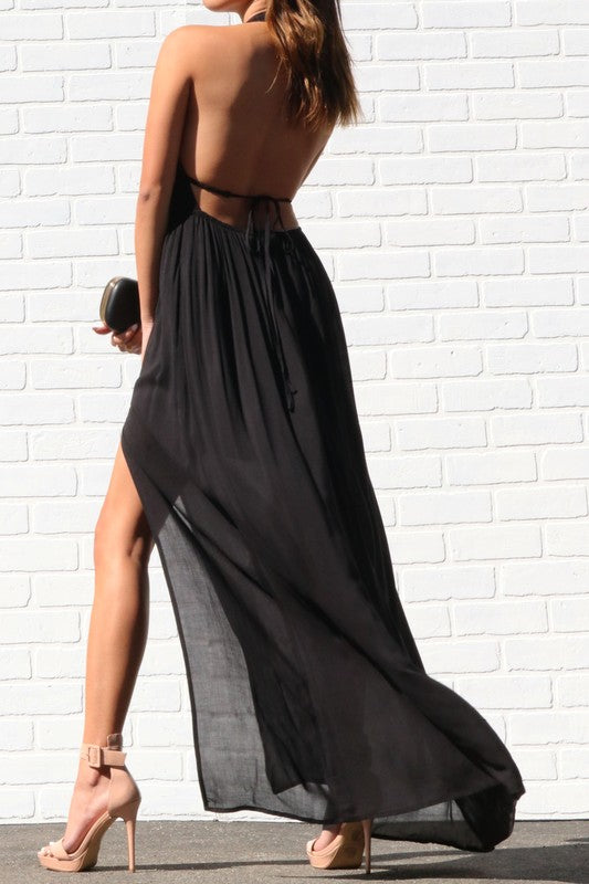 Black Low cut Maxi Cutout Dress