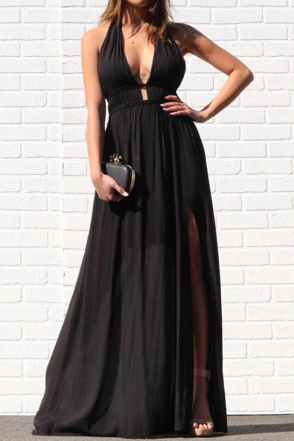 Black Low cut Maxi Cutout Dress