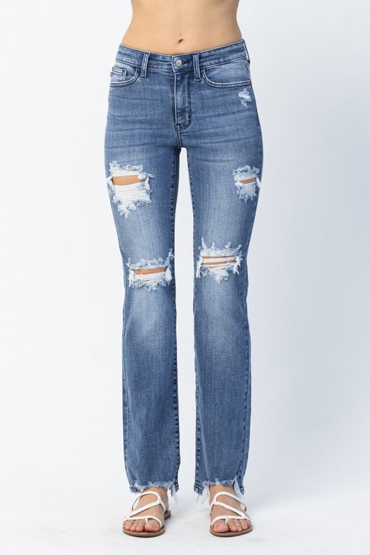 Judy Blue destroyed straight mid rise jeans