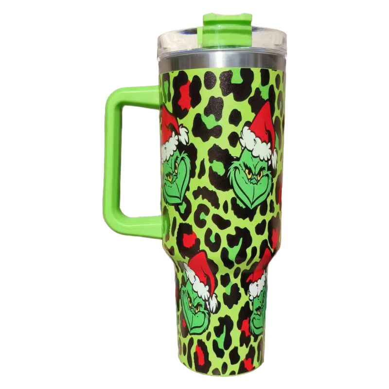 Christmas 2025 Grinch 40oz Insulated Tumbler with Handle and Straw Car Travel Mug, Hot & Cold Stainless Steel Cup