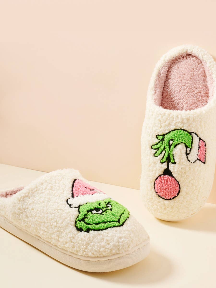 Christmas Grinch Adorable Fuzzy Fleece Soft Slipper