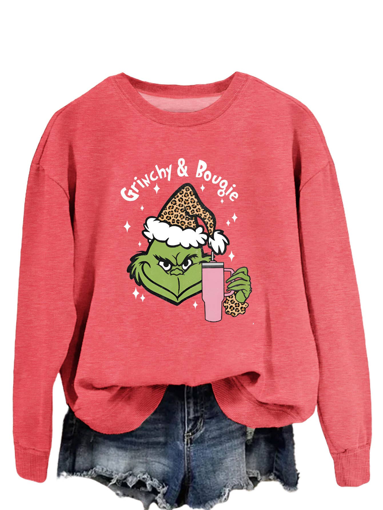 Fun and Cute Holiday Grinch & Bougie Graphic Christmas Sweatshirt