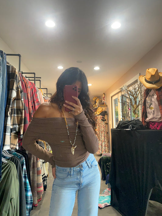 Foldover off the shoulder long sleeve top