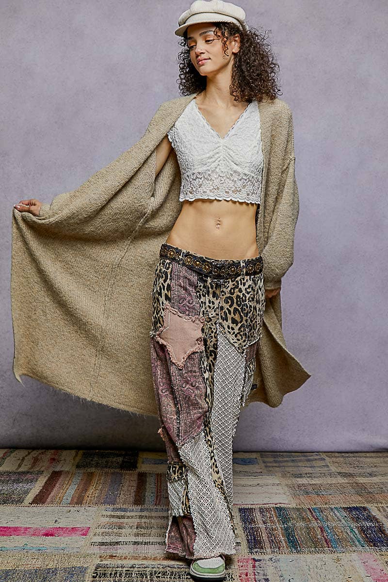 Oversized rolling edge detail open front cardigan sweater