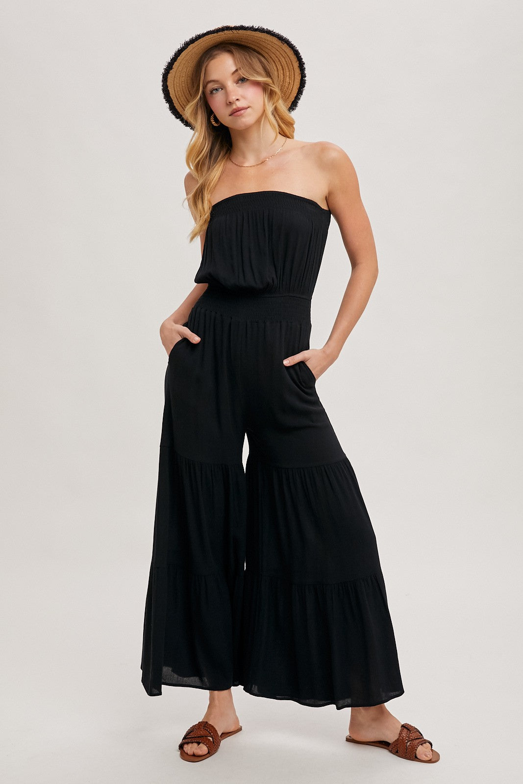 Smocked Tiered Wide Leg Jumpsuit
