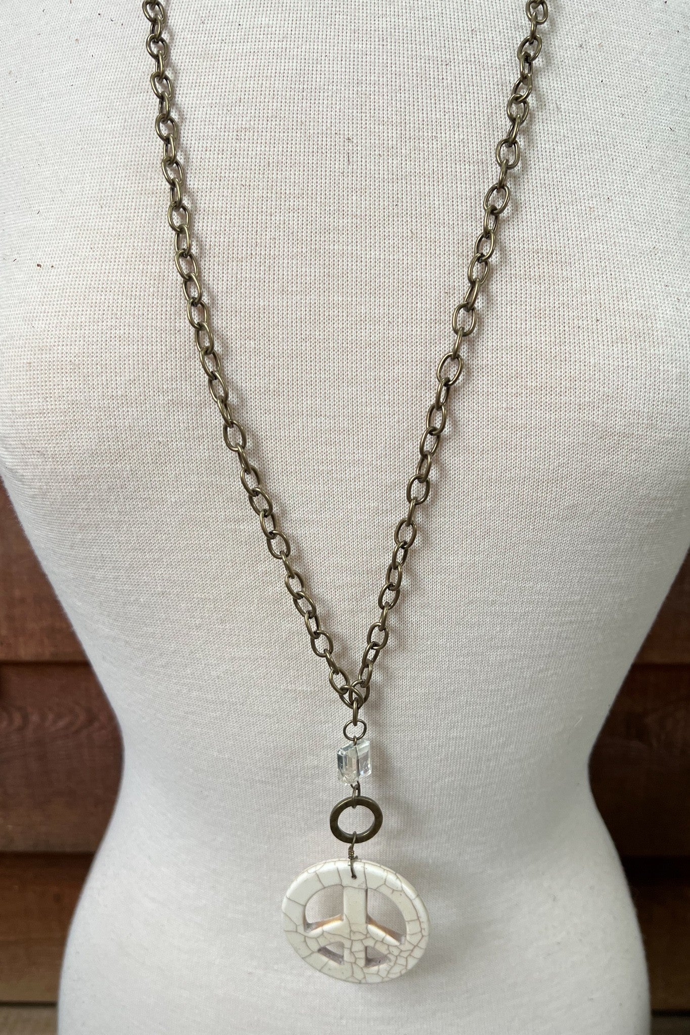 Groovy Peace Sign Necklace in White