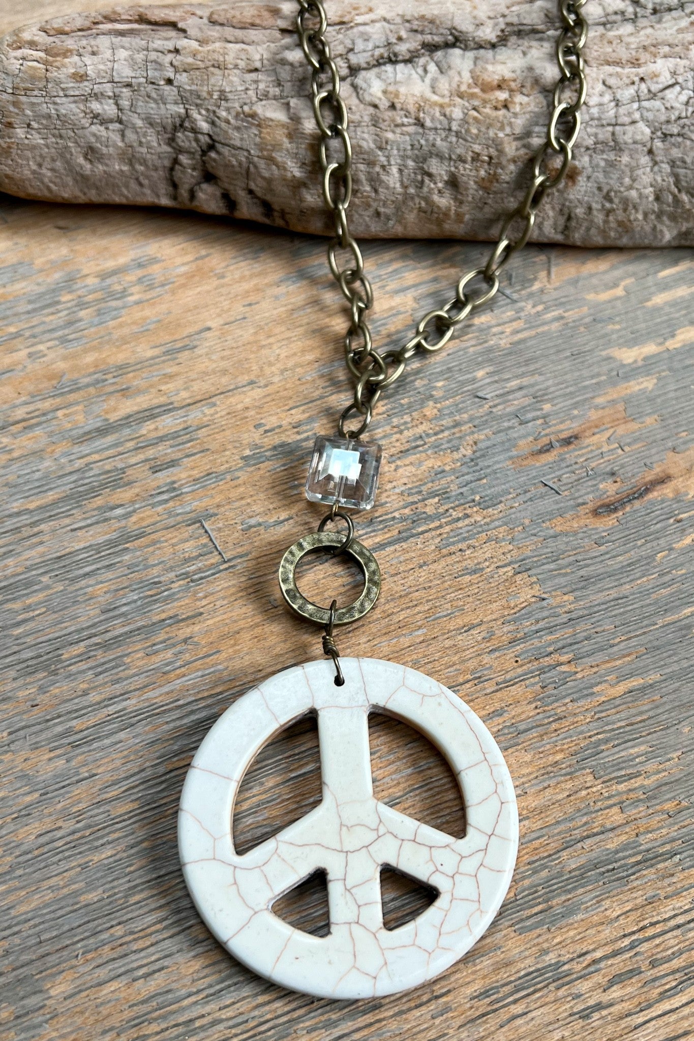 Groovy Peace Sign Necklace in White