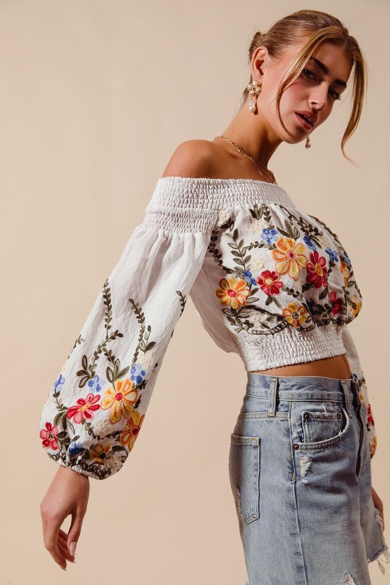 Floral Embroidered Off the shoulder top