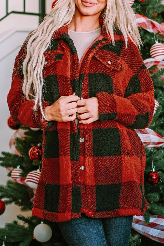 Fuzzy Red/Black Plaid Button up Shirt