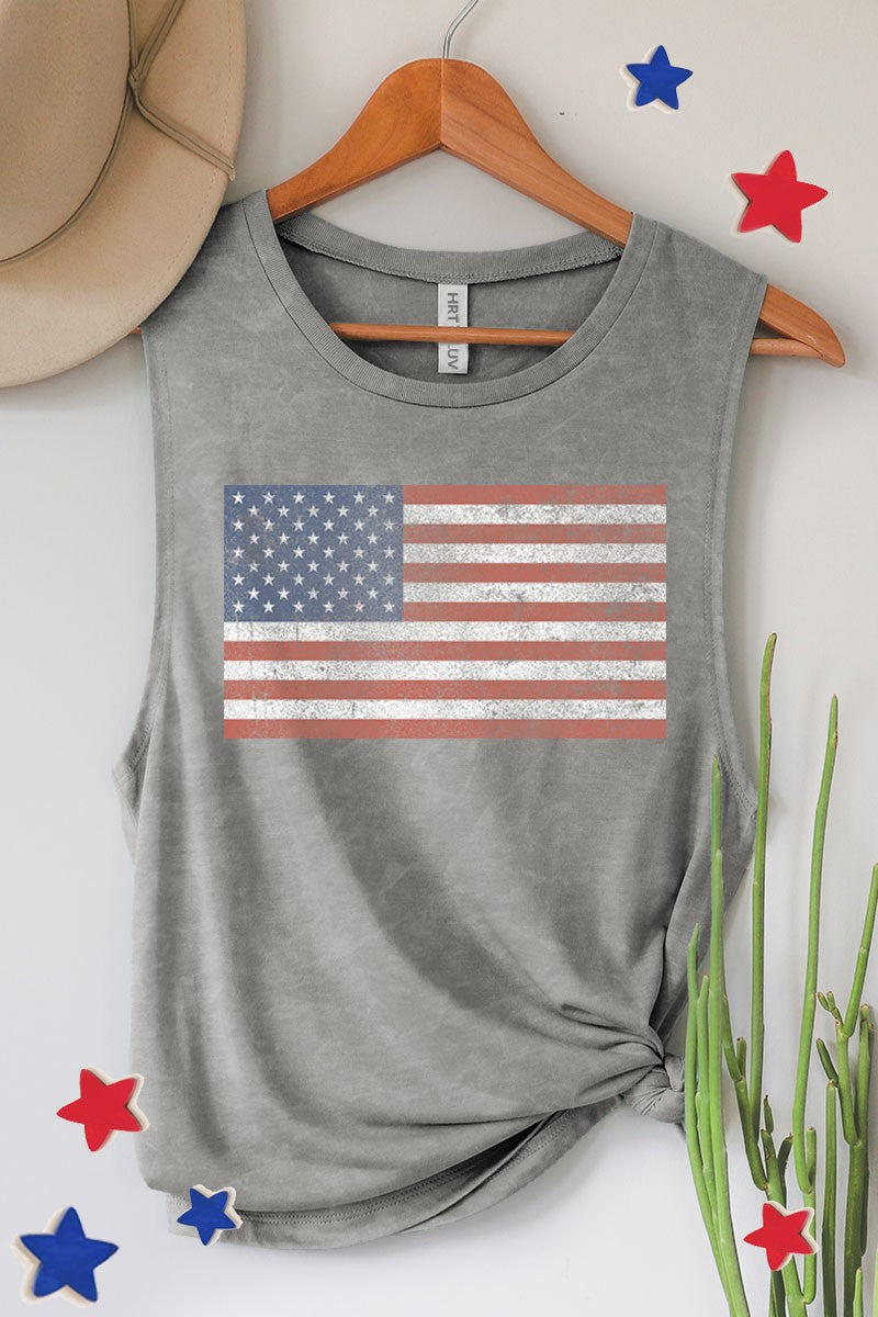 Vintage American Flags Graphic Tank Top