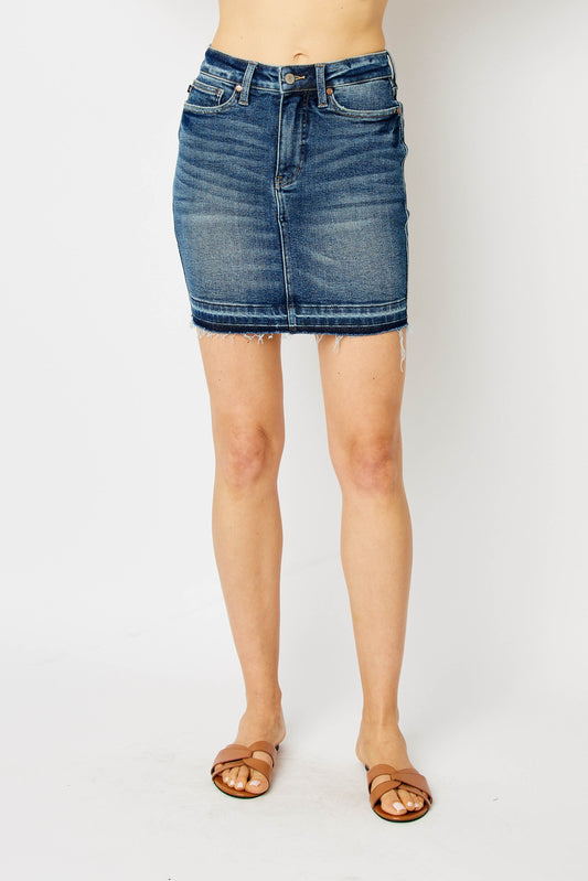 Judy Blue HW Tummy Control Release Hem Skirt