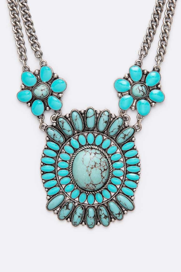 Western Large Stone Pendant Necklace