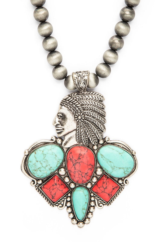 Mix Stone Pendant Oversized Western Necklace