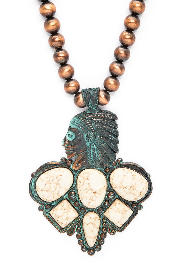 Mix Stone Pendant Oversized Western Necklace
