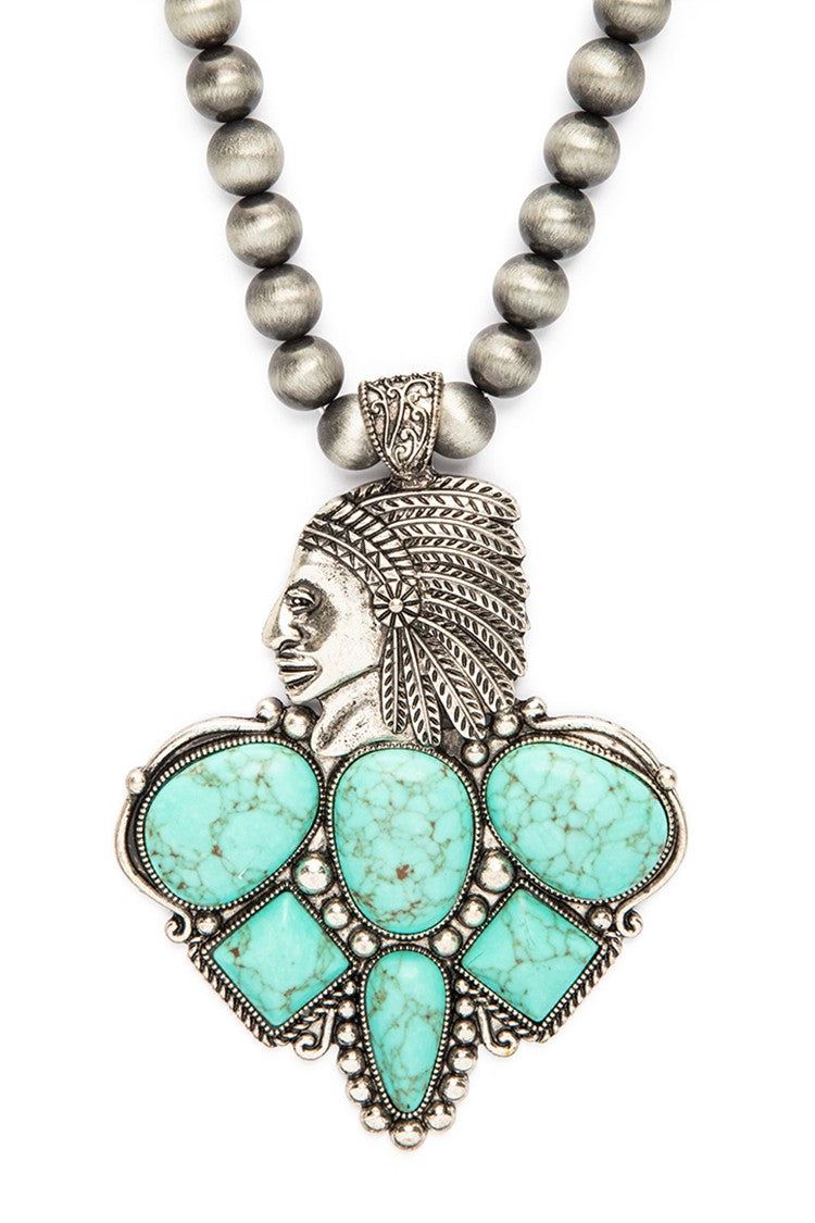 Mix Stone Pendant Oversized Western Necklace