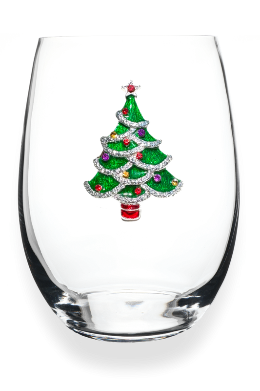 Christmas Tree Jeweled Stemless Wine Glass