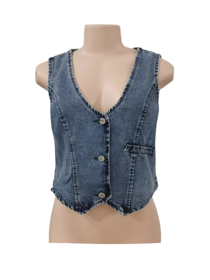 Hottie Sleeveless V-Neck Denim Tank Top Vest