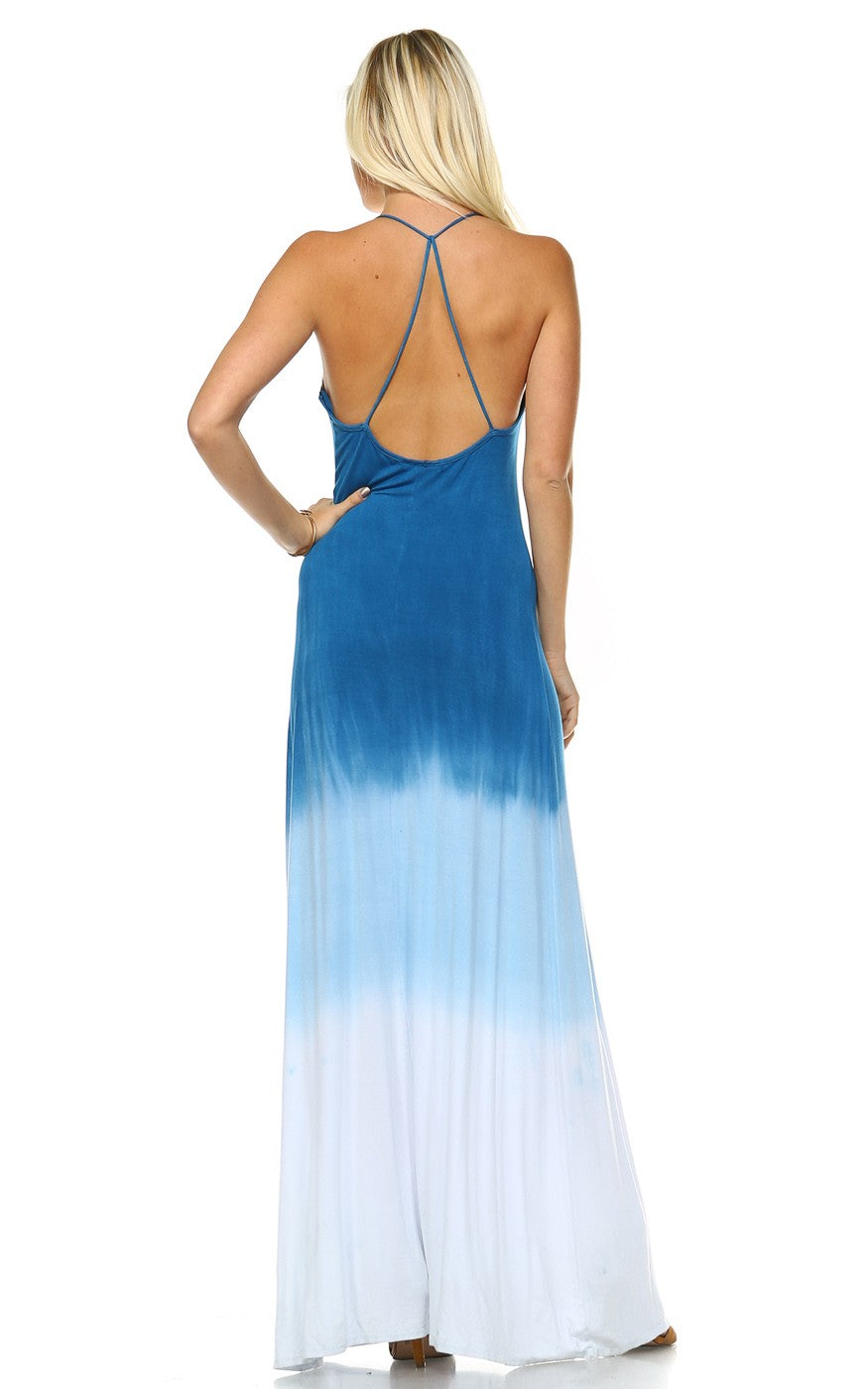 Oh so soft Blue Ombre Dip Tie-Dye Halter Maxi dress