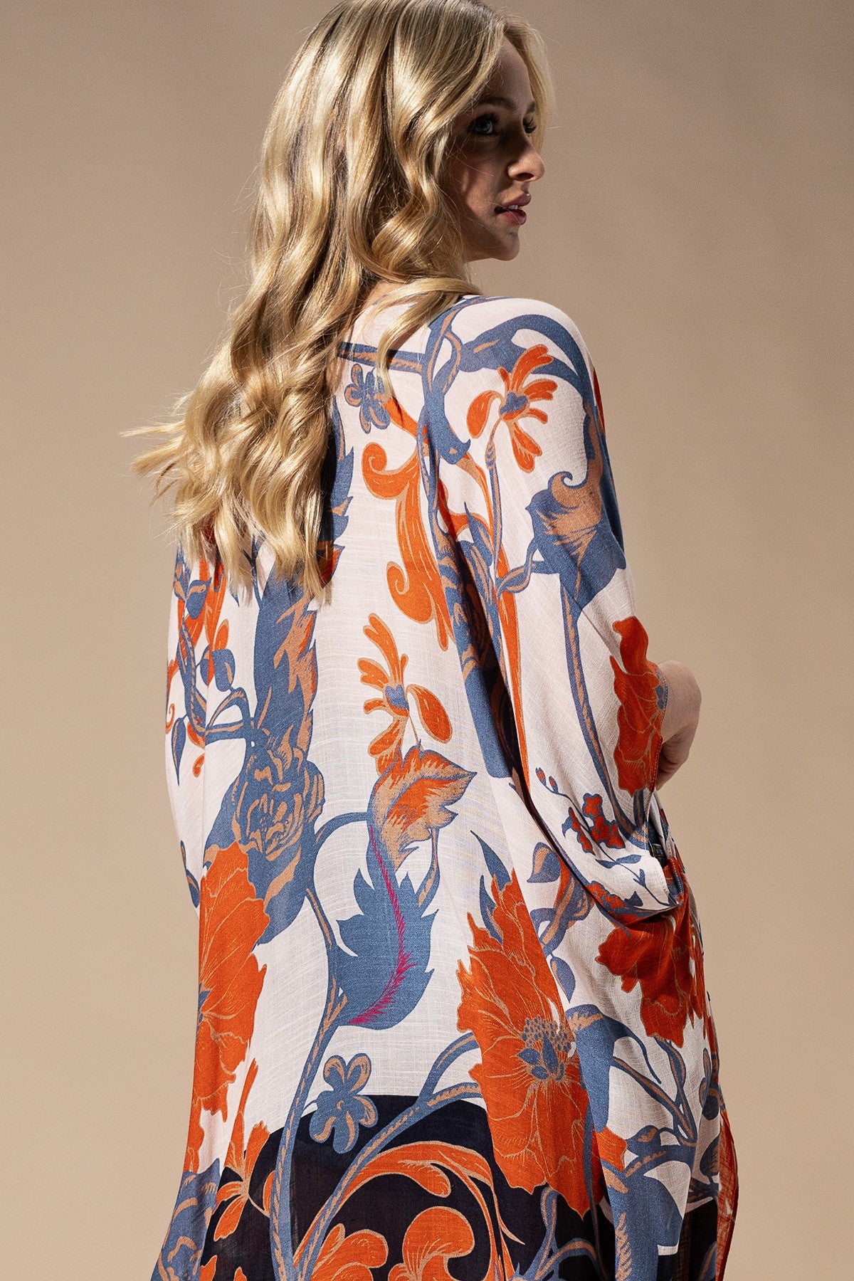 Orange Blue Floral Kimono