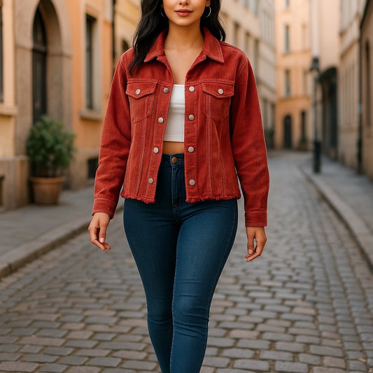 Vintage washed brick corduroy jacket raw edge