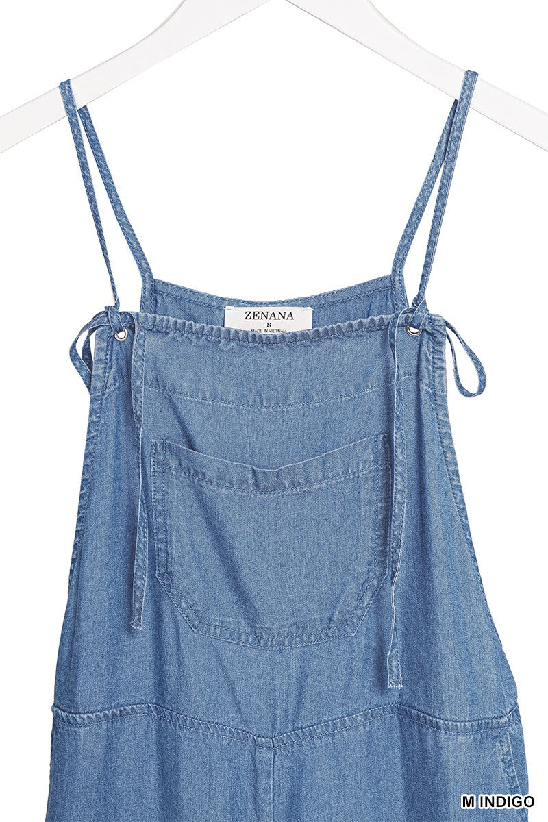 Comfy Washed Adjustable Strap Denim Looking Jumpsuit