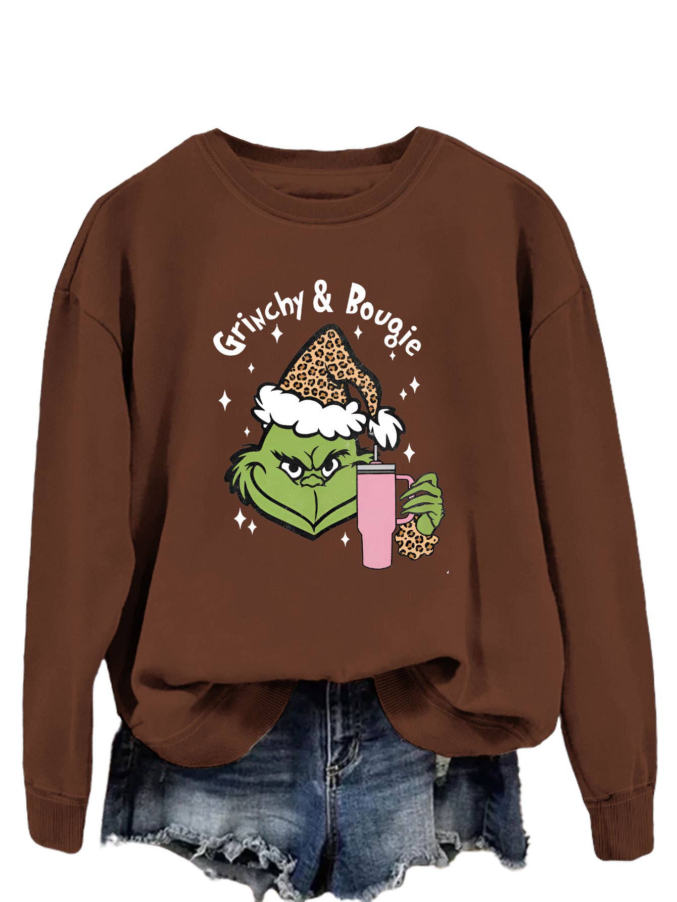 Fun and Cute Holiday Grinch & Bougie Graphic Christmas Sweatshirt