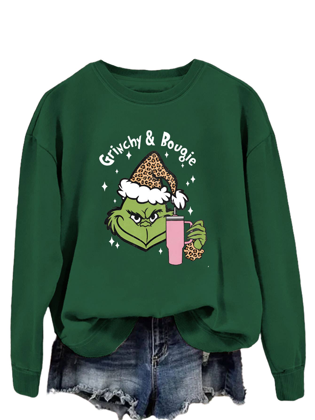 Fun and Cute Holiday Grinch & Bougie Graphic Christmas Sweatshirt
