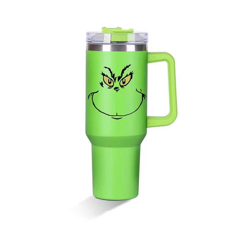 Christmas 2025 Grinch 40oz Insulated Tumbler with Handle and Straw Car Travel Mug, Hot & Cold Stainless Steel Cup