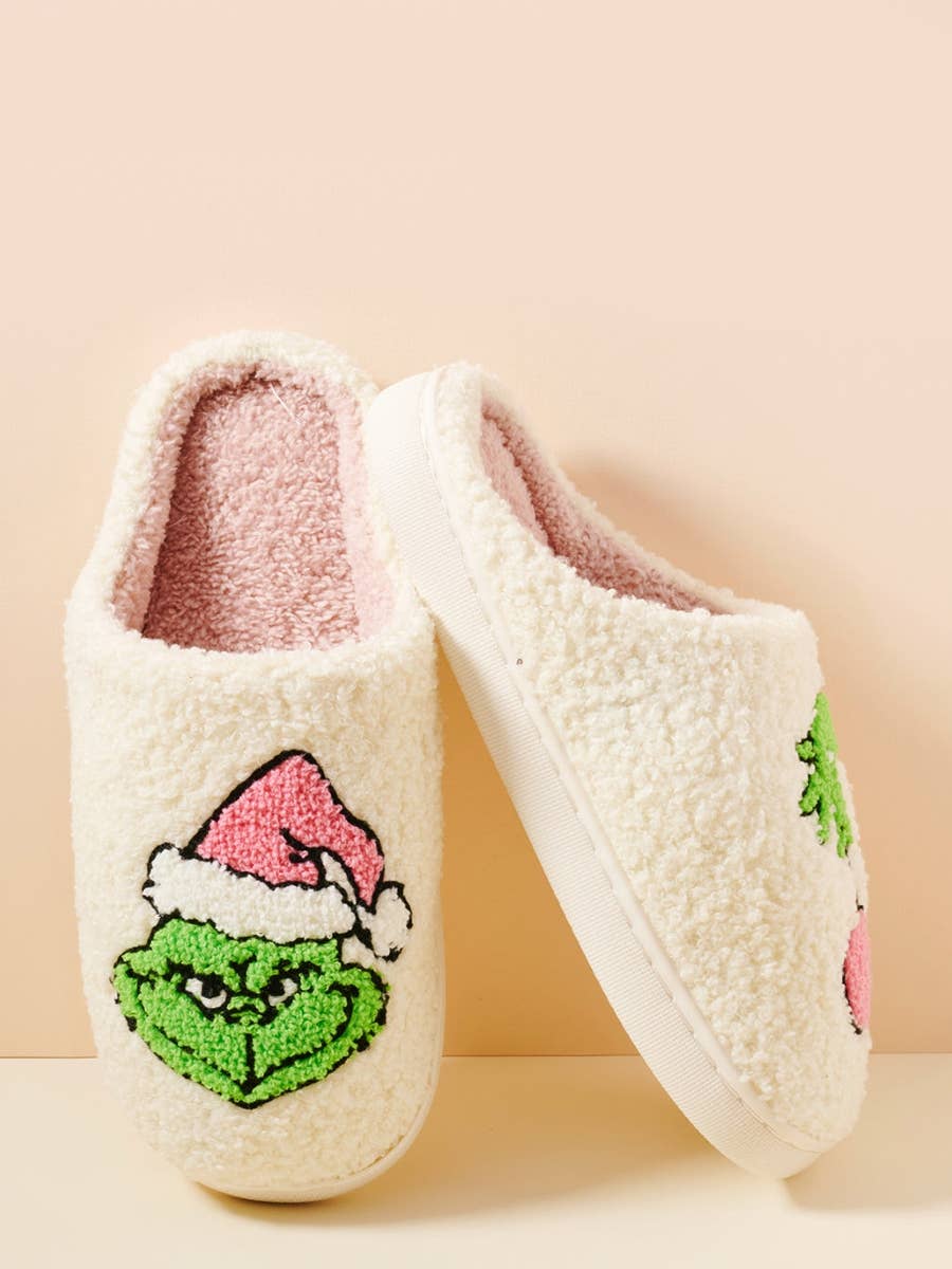 Christmas Grinch Adorable Fuzzy Fleece Soft Slipper