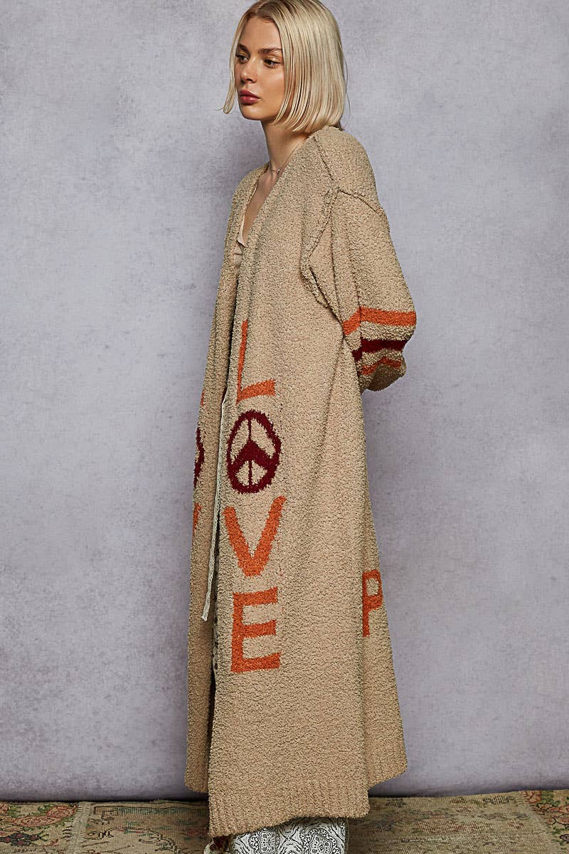 Unique super soft and comfy cardigan LOVE letter printed peace berber sweater