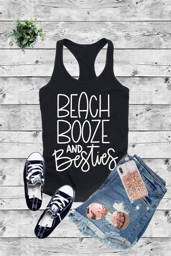 BEACH BOOZE And BESTIES ,  Plus Size Printed Women Fit  Fitted Racerback Tank Top