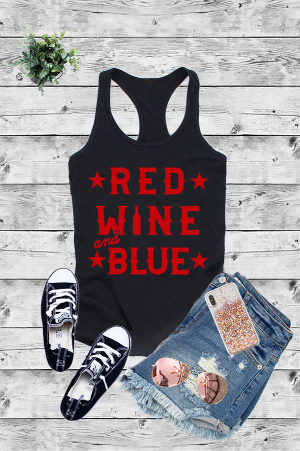 RED WINE and BLUE , Fourth of July , Graphic Printed Women Fit  Fitted Racerback Tank Top