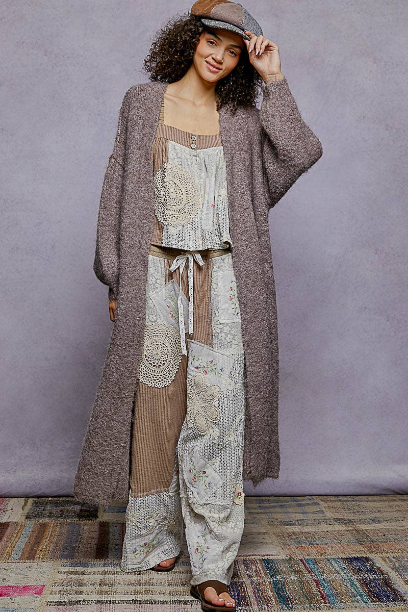 Oversized rolling edge detail open front cardigan sweater