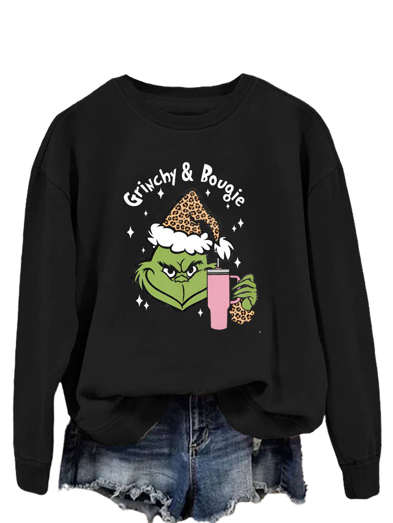 Fun and Cute Holiday Grinch & Bougie Graphic Christmas Sweatshirt