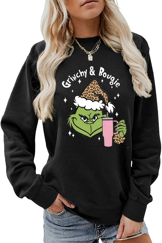 Fun and Cute Holiday Grinch & Bougie Graphic Christmas Sweatshirt