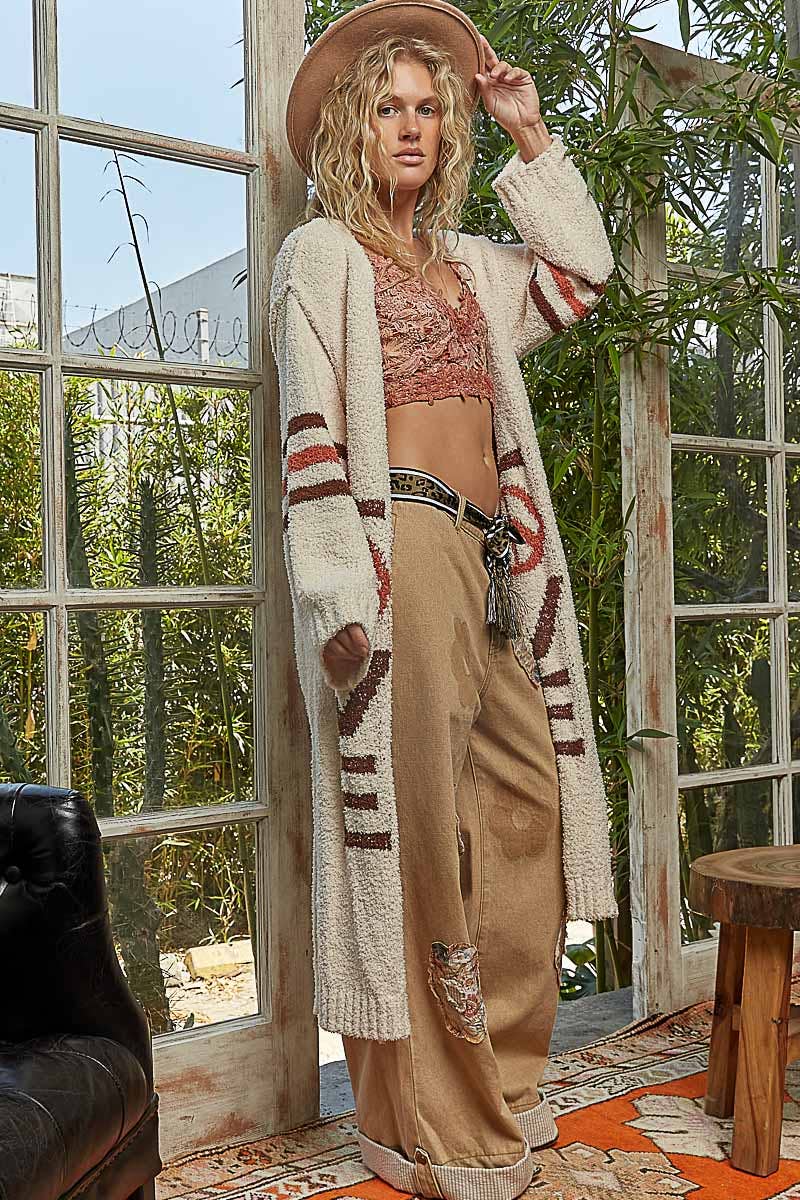 Unique super soft and comfy cardigan LOVE letter printed peace berber sweater