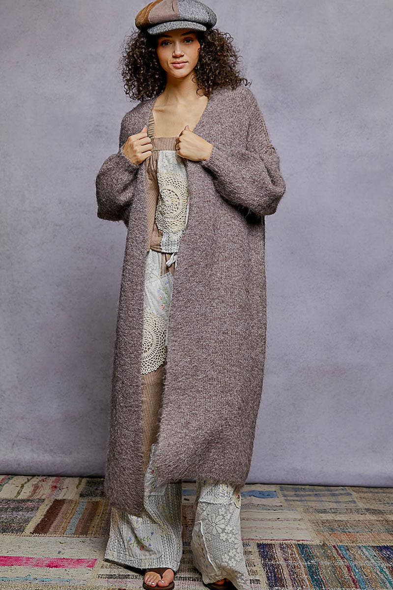 Oversized rolling edge detail open front cardigan sweater