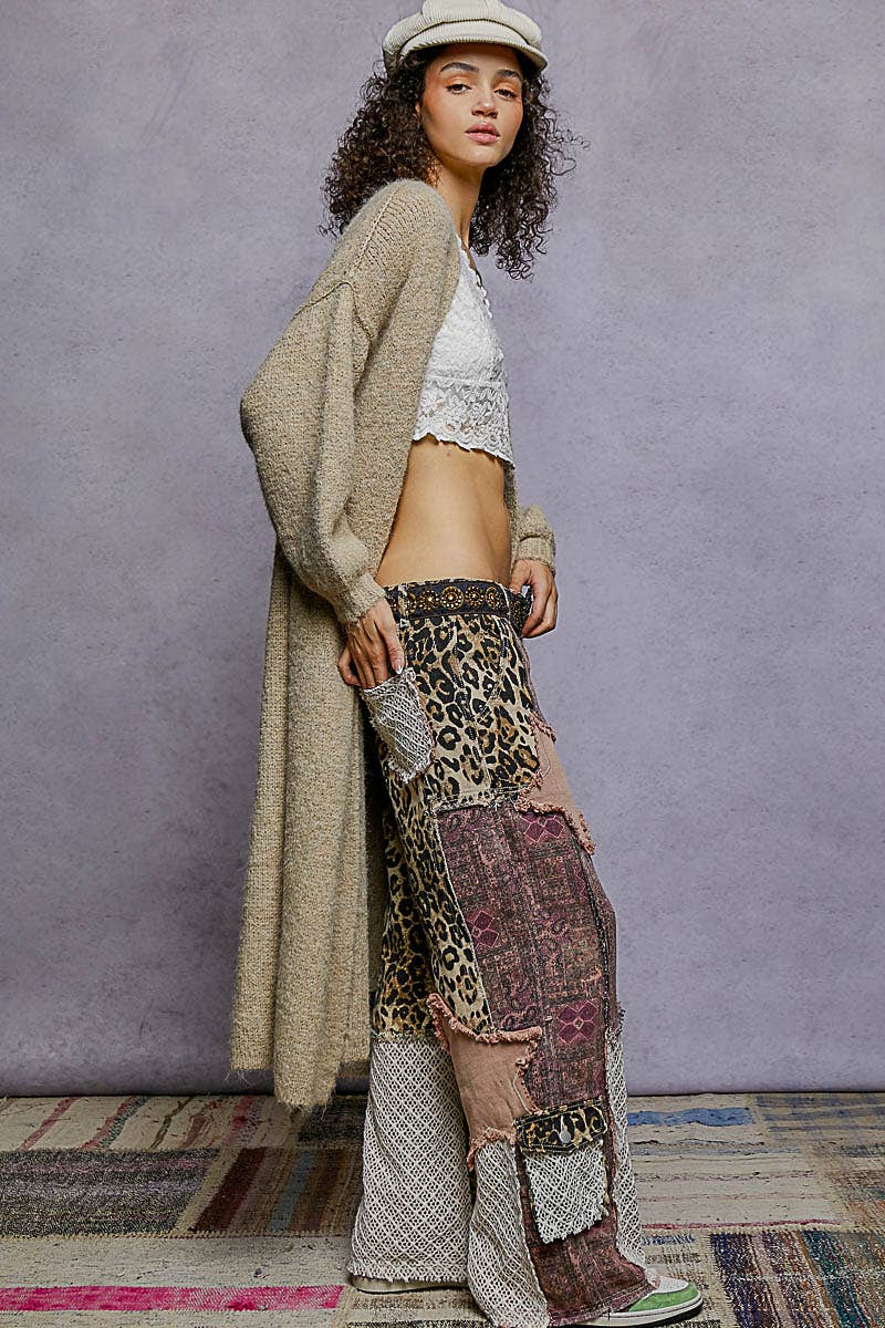 Oversized rolling edge detail open front cardigan sweater