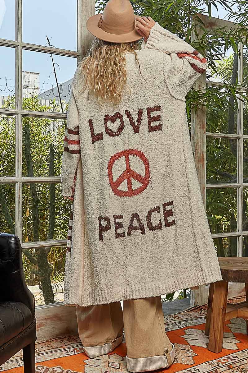 Unique super soft and comfy cardigan LOVE letter printed peace berber sweater
