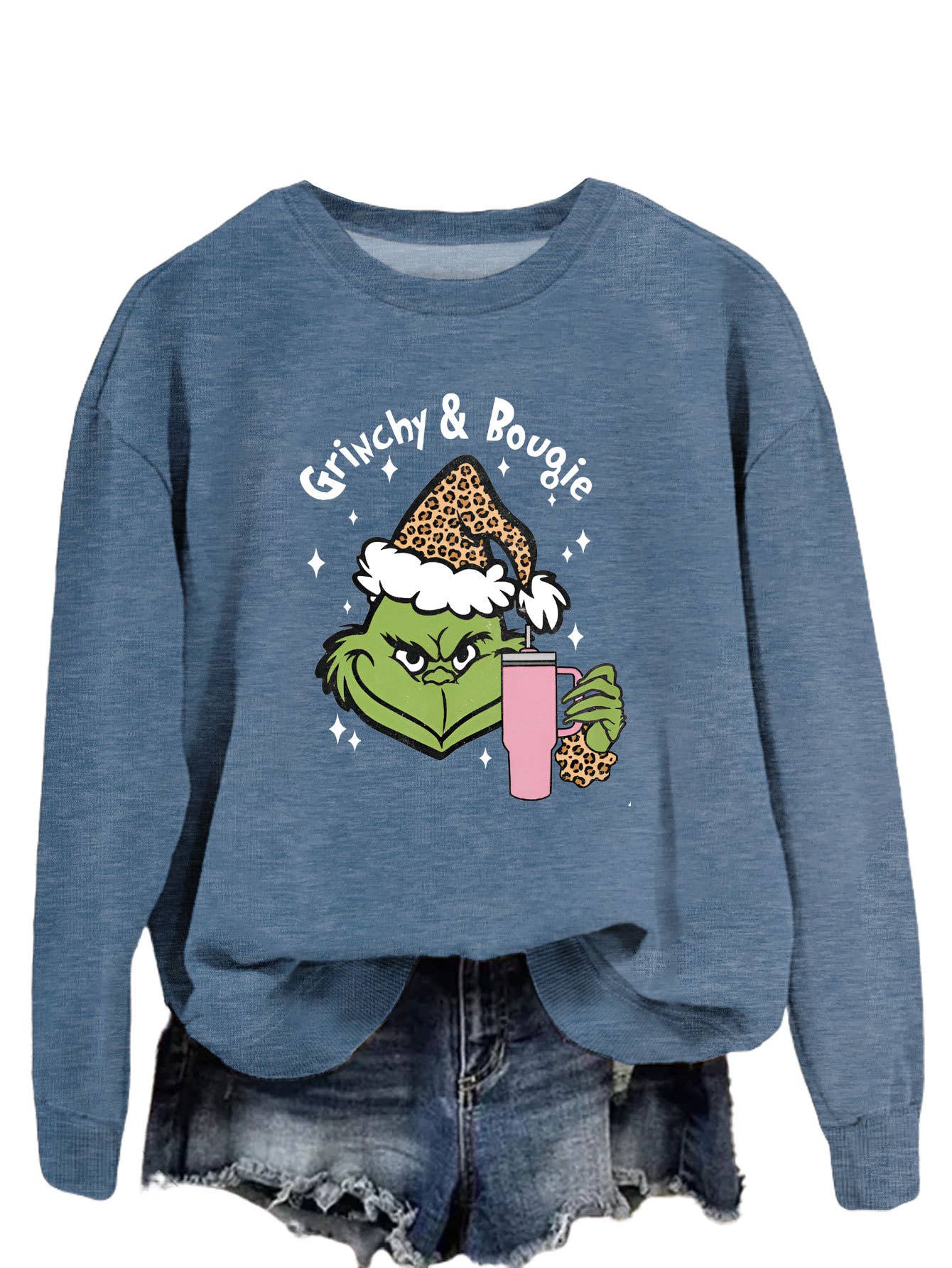 Fun and Cute Holiday Grinch & Bougie Graphic Christmas Sweatshirt