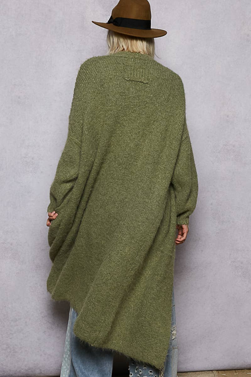 Oversized rolling edge detail open front cardigan sweater