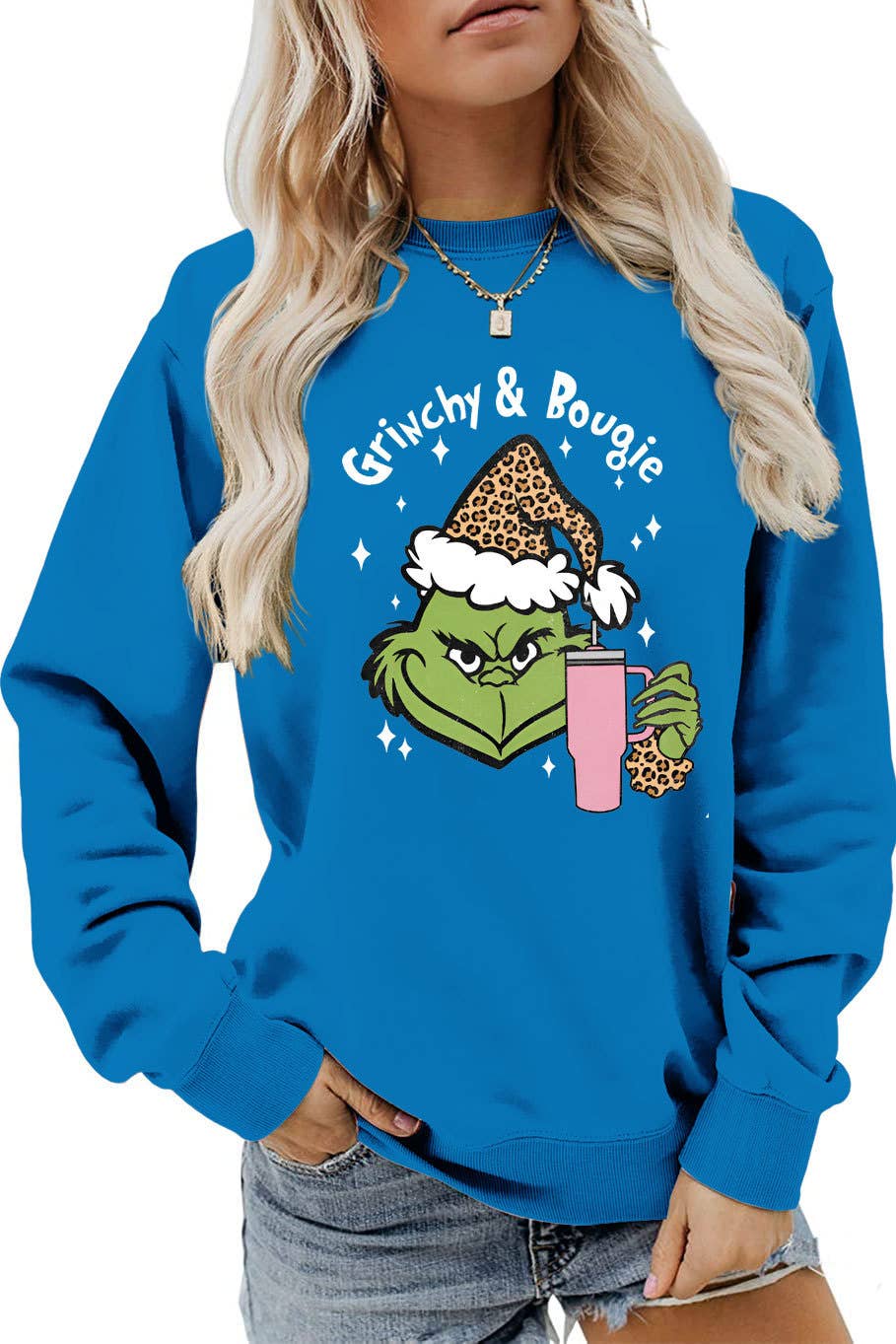 Fun and Cute Holiday Grinch & Bougie Graphic Christmas Sweatshirt