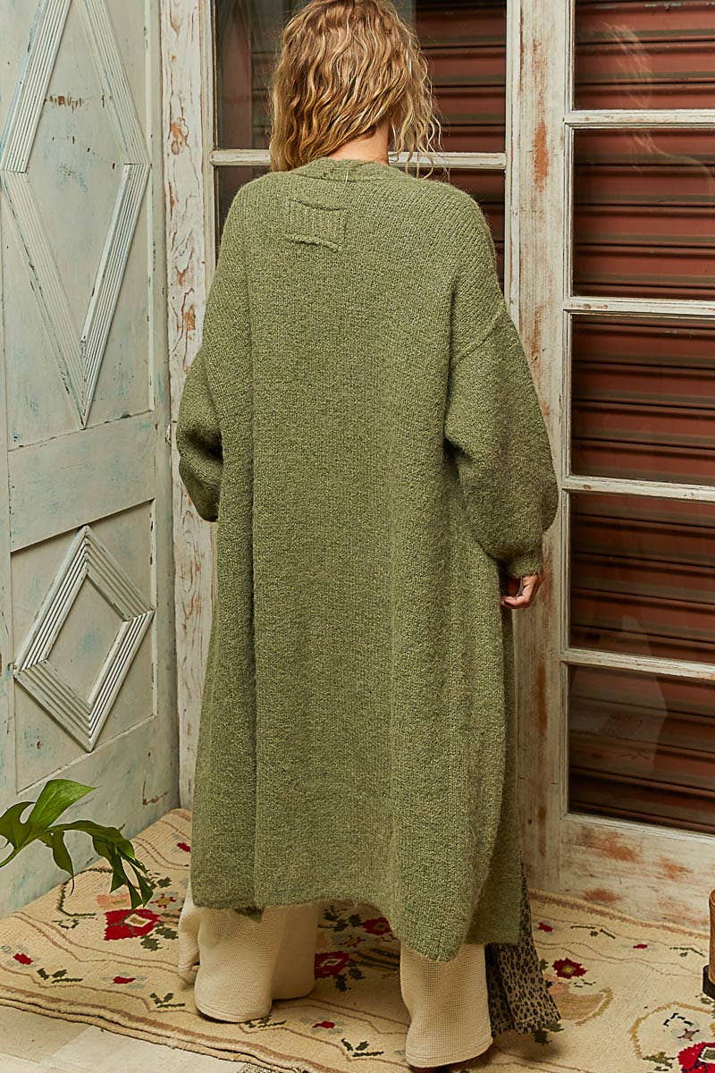 Oversized rolling edge detail open front cardigan sweater