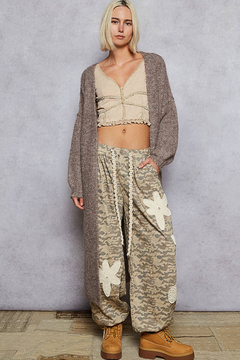 Oversized rolling edge detail open front cardigan sweater
