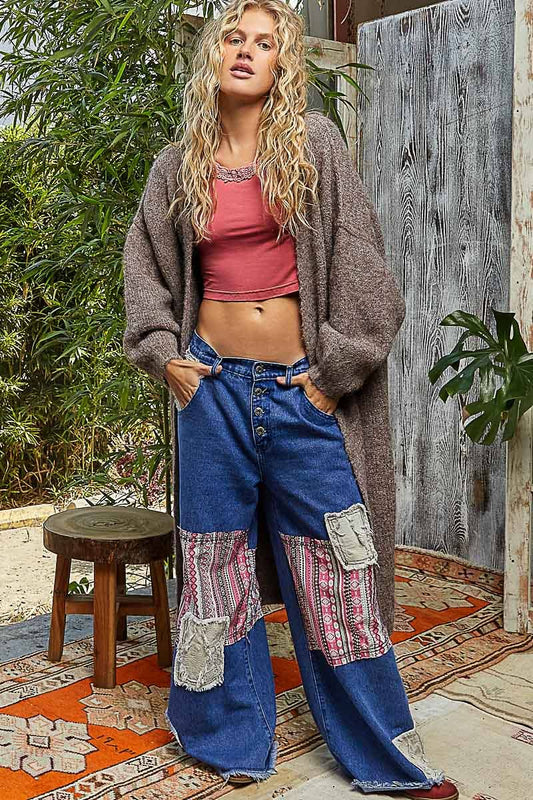 Oversized rolling edge detail open front cardigan sweater