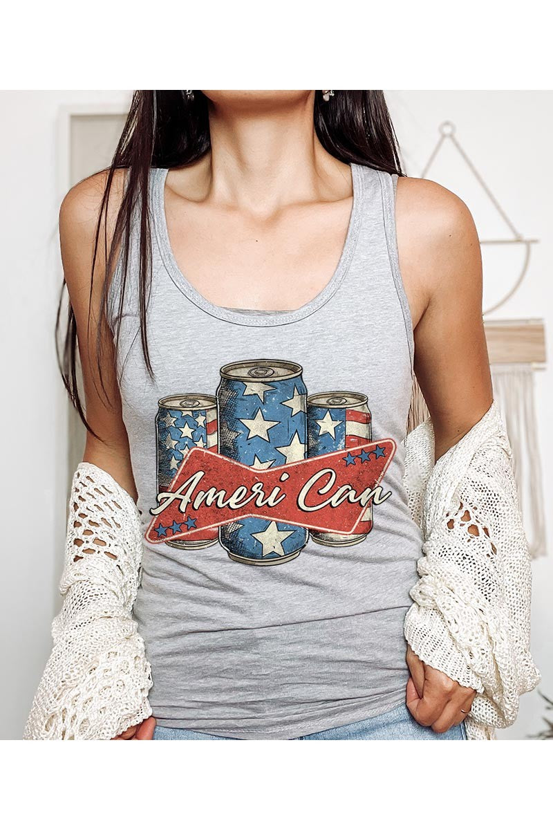 Ameri Can 4th Of July Graphic Racerback Tank Top