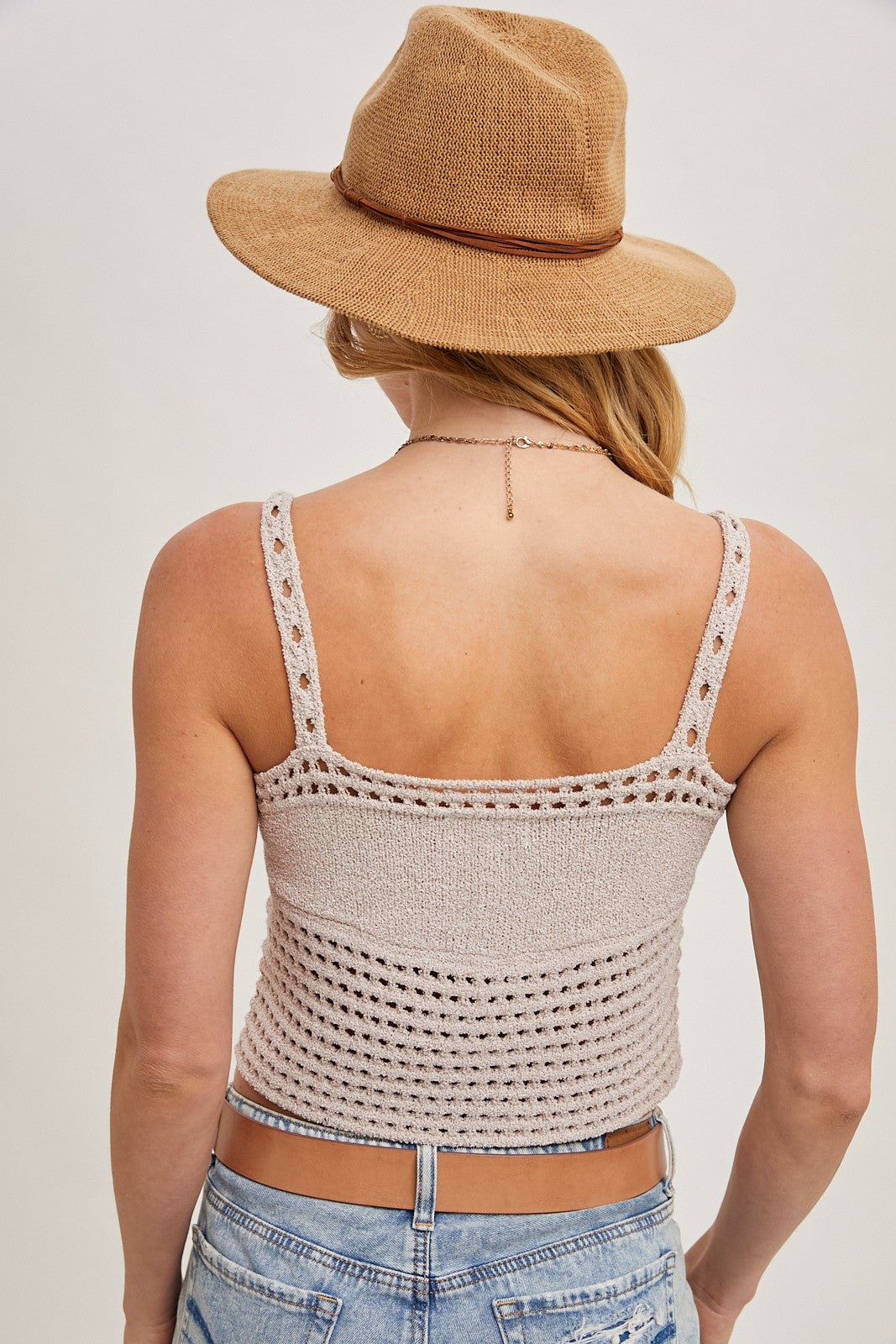 Sweetheart Neck Crochet Knit Cami Cropped Top