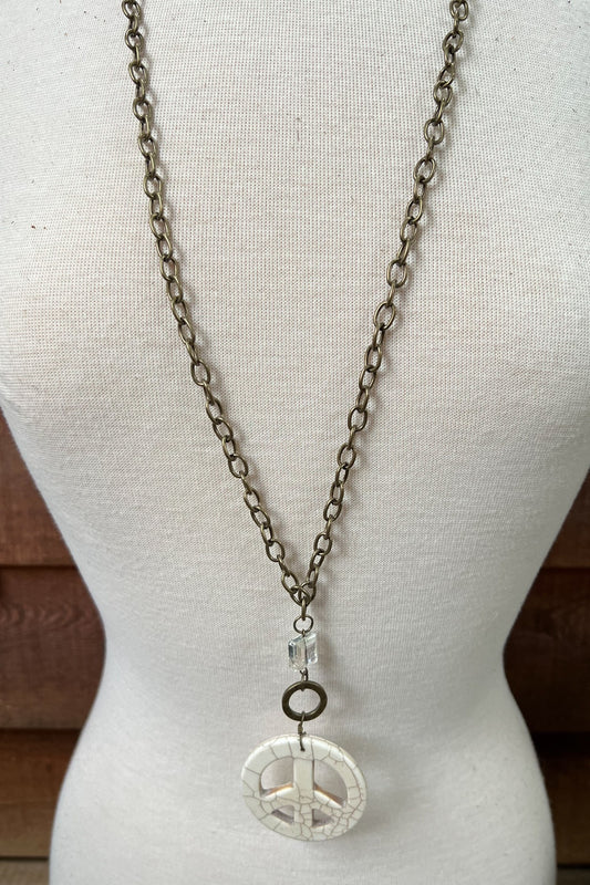 Groovy Peace Sign Necklace in White