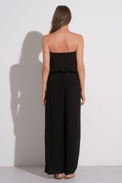 Ready for Summer Black Linen Strapless Jumper with High Leg Slits